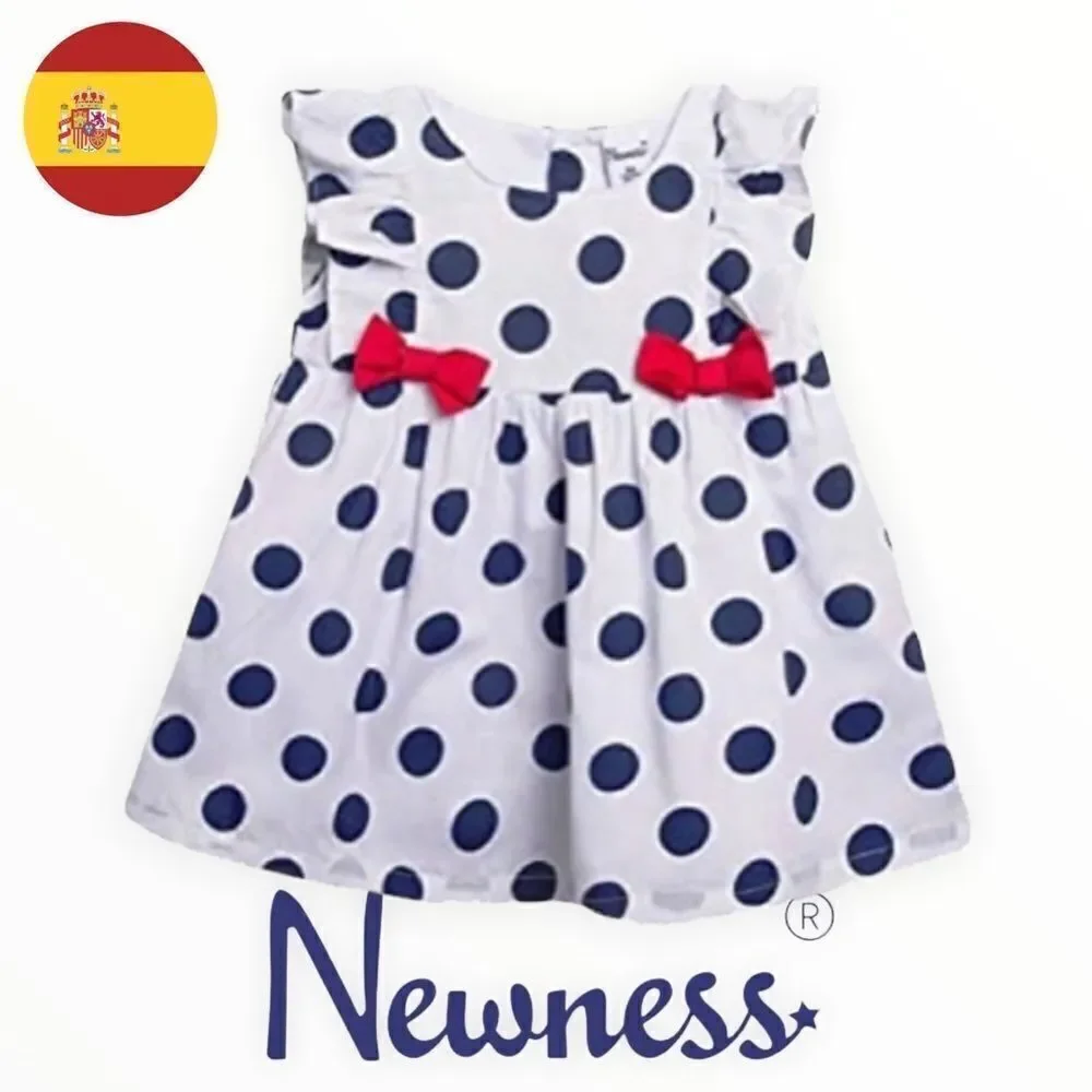 NEWNESS | Navy | Spanish Polka Dot Dress with Red Bows